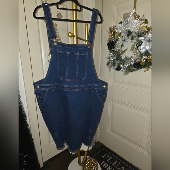 2 For $20 Dark Blue Denim Overall Jean Dress 3x NWT Plus - Picture 5 of 5